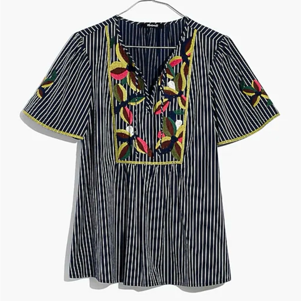 Madewell Floral Embroidered Fable Swingy Top in Twilight‎ Tonal Stripes Size XS